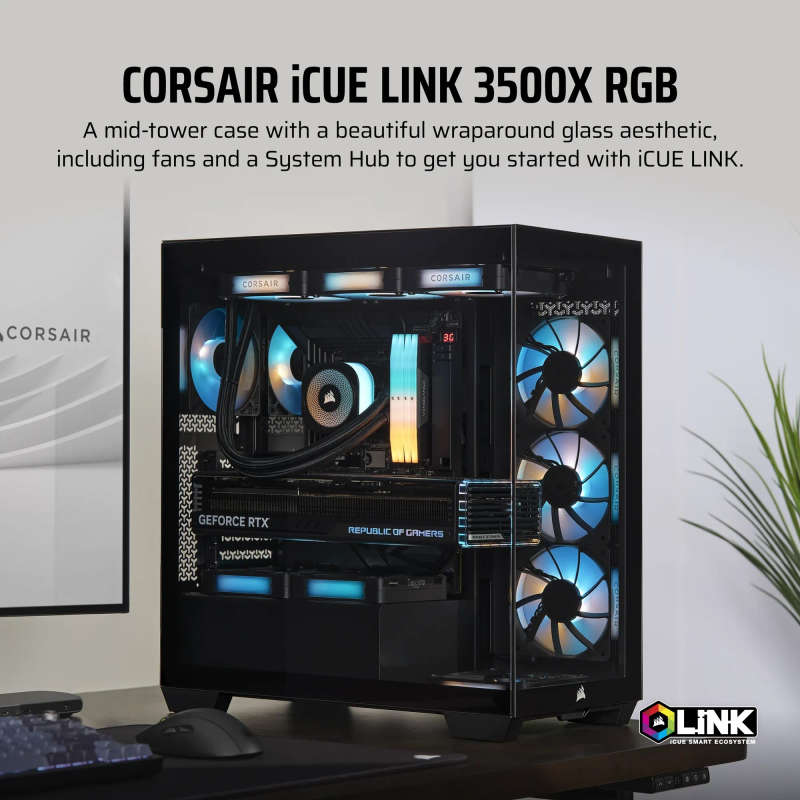 iCUE LINK 3500X RGB Mid-Tower PC Case; Black