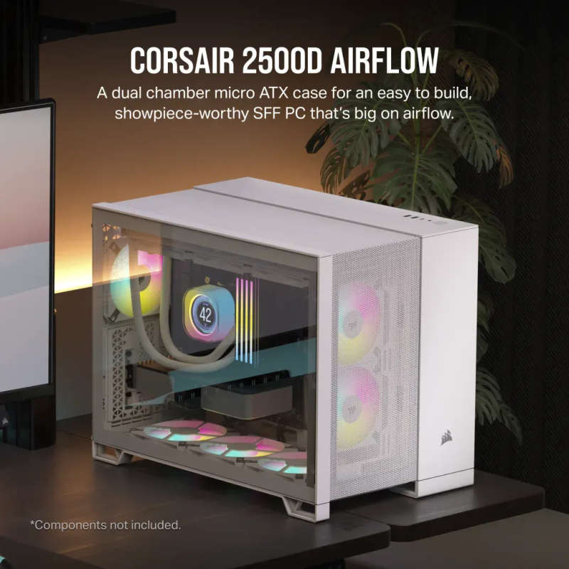 Corsair 2500D AIRFLOW Micro ATX Dual Chamber PC Case - White