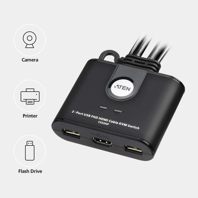 2-Port USB 4K HDMI Cable KVM Switch with Remote Port Selector
