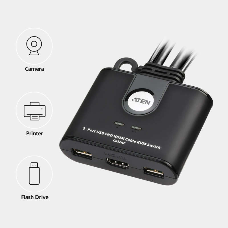 2-Port USB 4K HDMI Cable KVM Switch with Remote Port Selector