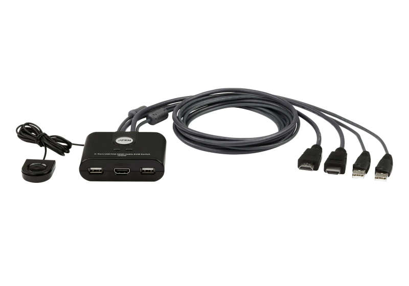 2-Port USB 4K HDMI Cable KVM Switch with Remote Port Selector