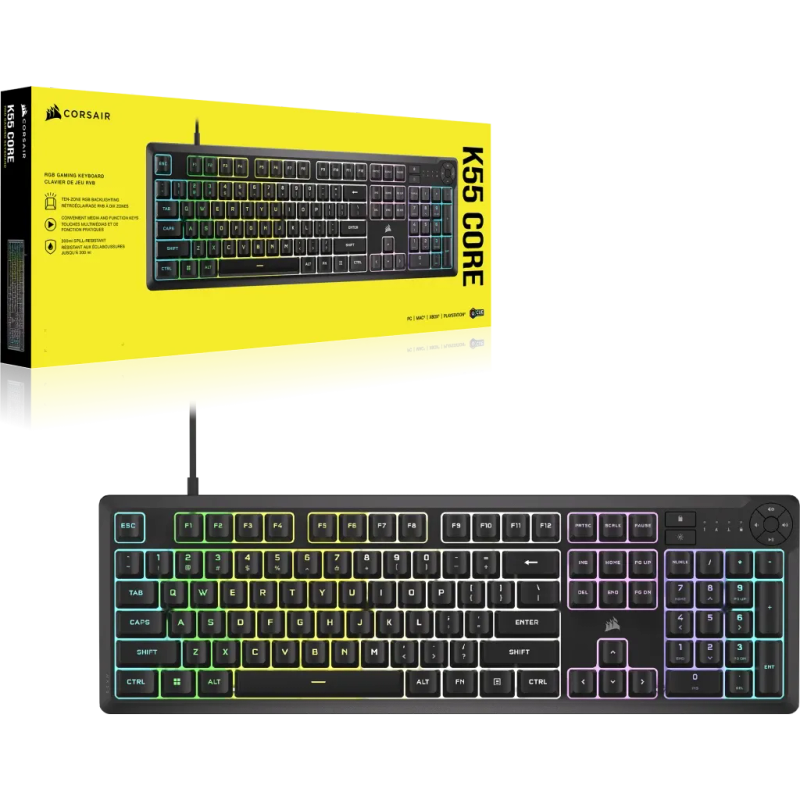CORSAIR K55 Core Gaming Keyboard - Backlit Zoned RGB LED