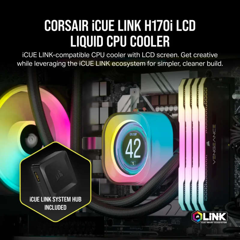 CORSAIR iCUE LINK H170i LCD Liquid CPU Cooler - QX140 RGB Fans - Large 420mm Radiator - Fits Inte...