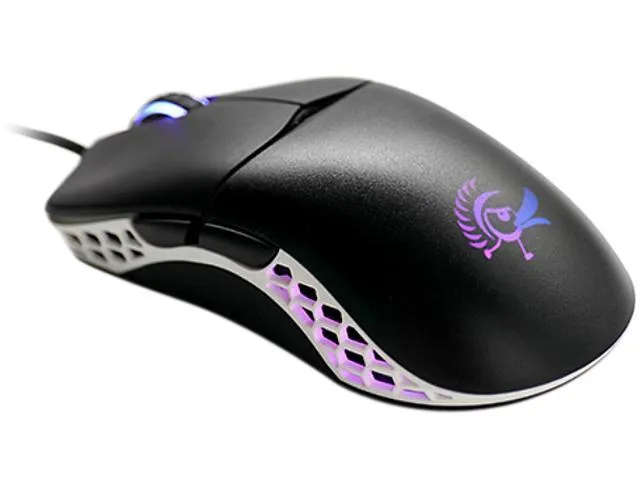 Ducky Feather Mouse - Black and White with Huano Blue Switches
