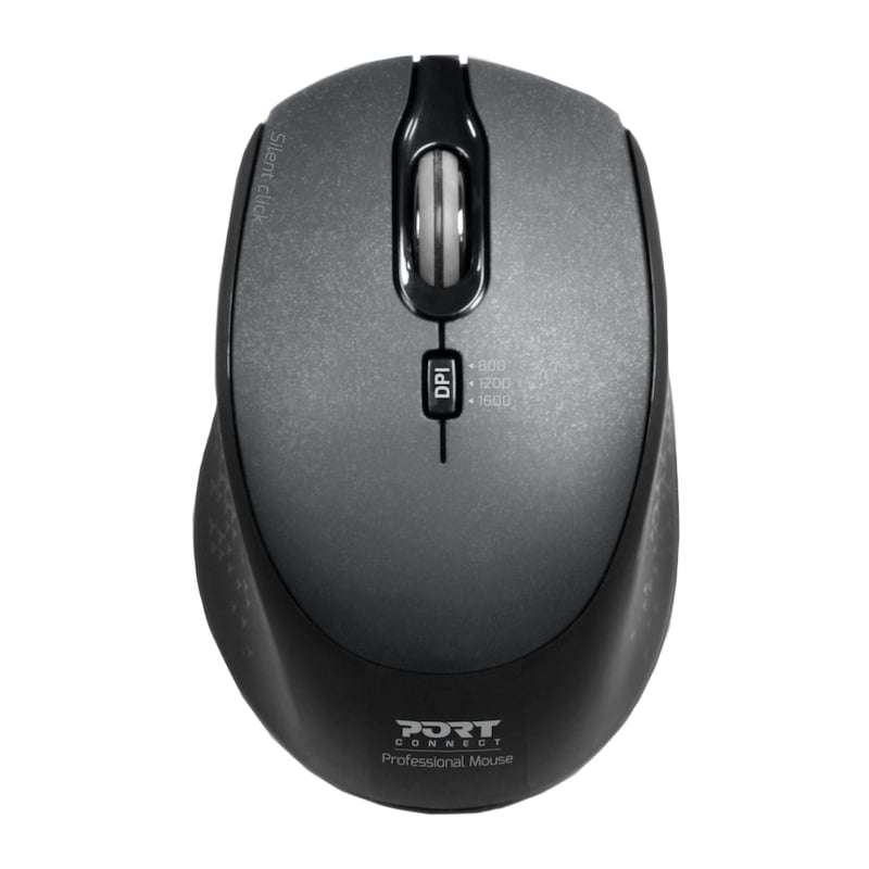 Port Wireless Silent Mouse - 3600DPI, 3 Button, USB and Type-C Dongle - Black