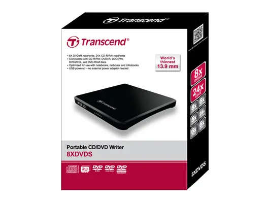 Transcend 8X Ultra-Slim USB DVD-RW - Black
