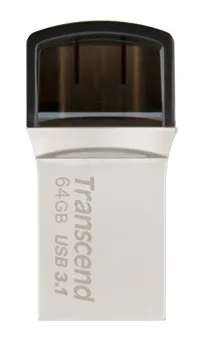 TRANSCEND 64GB JetFlash 890 USB-C &amp; USB 3.1 OTG Flash Drive - Silver