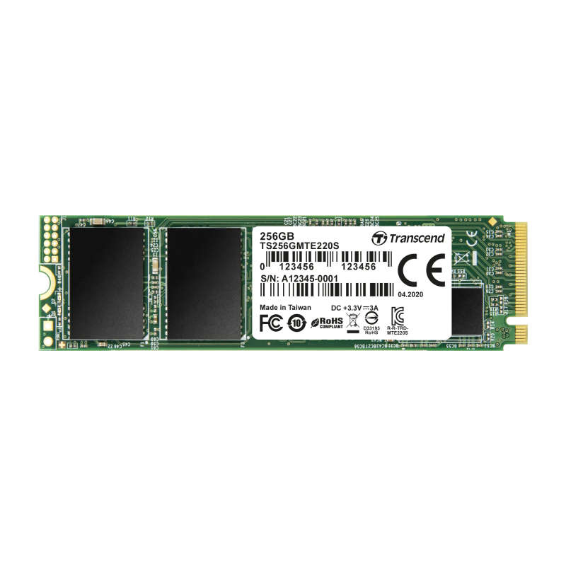 Transcend 256GB MTE220S PCI-E Gen 3x4 NVMe M.2 SSD - 3300 MB/s Read, 1250 MB/s Write