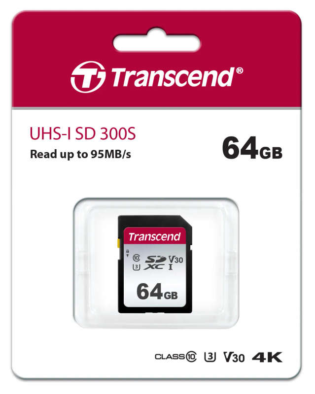 Transcend 300S 64GB UHS-I Class 10 U1 V10 SDXC Card - 3D NAND