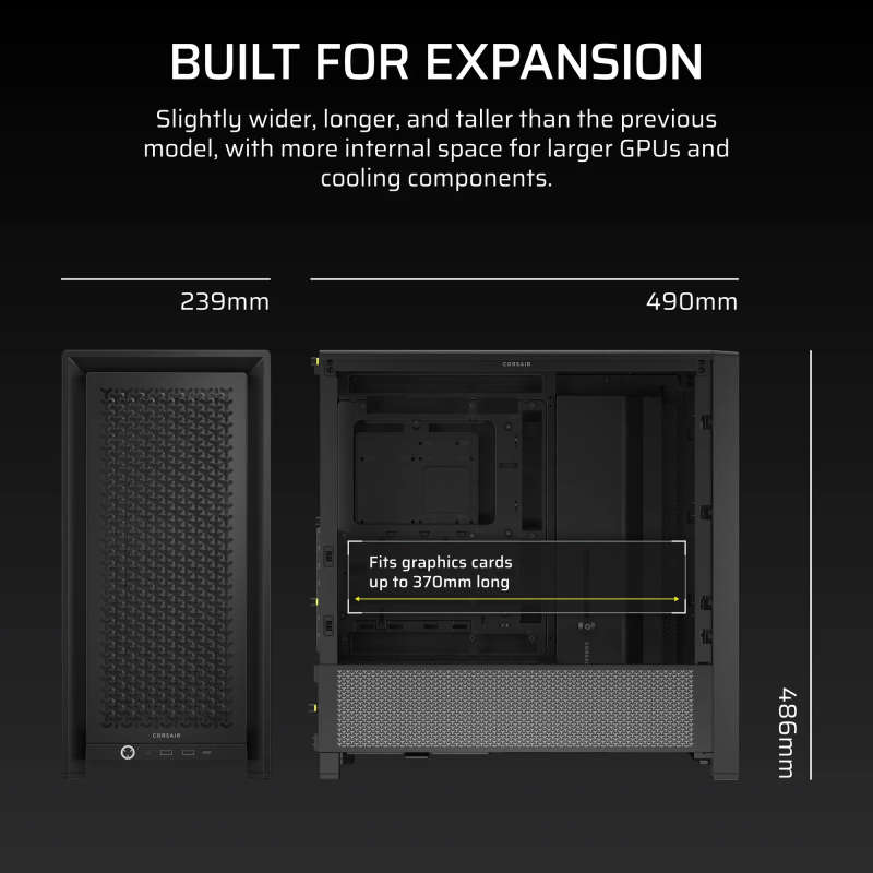 FRAME 4000D Mid-Tower PC Case; No Fans - Black.