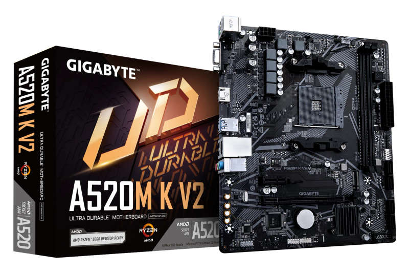 GIGABYTE AMD A520M-K for 3rd/4th/5th Generation AMD Ryzen processors; 2x Dual DDR4; 1x M2; HDM...
