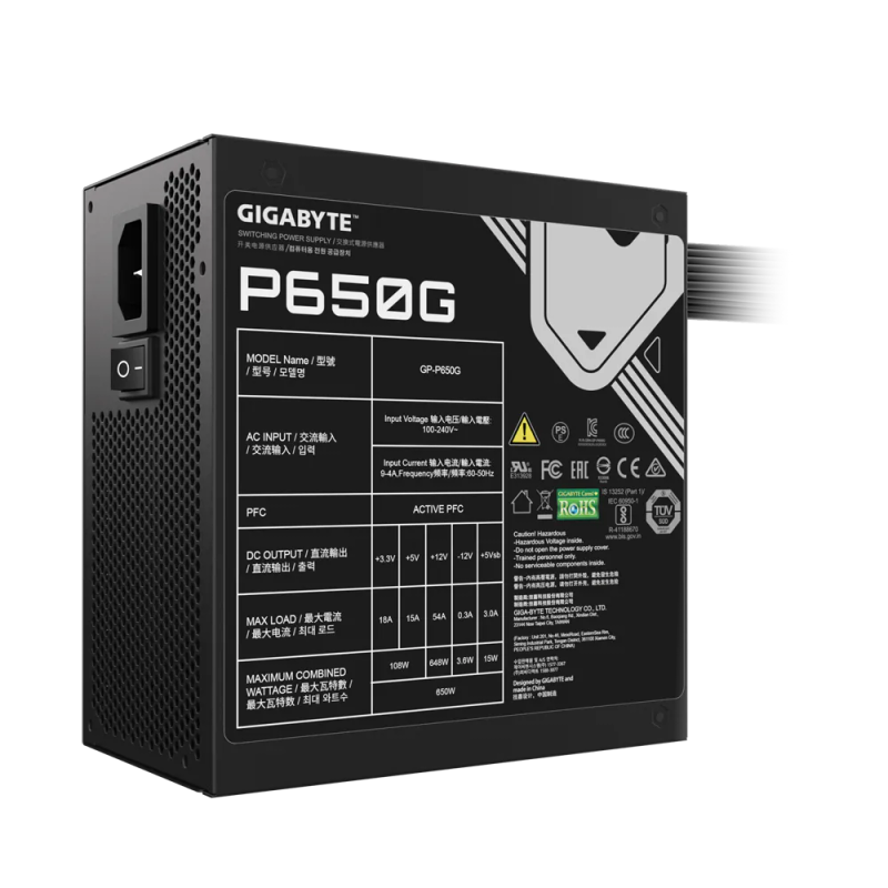 Gigabyte PSU P650B Gold Certified 650W - 3 Year Warranty; 24/20-pin x 1; CPU 4+4-pin x 1; PCI-E 6...