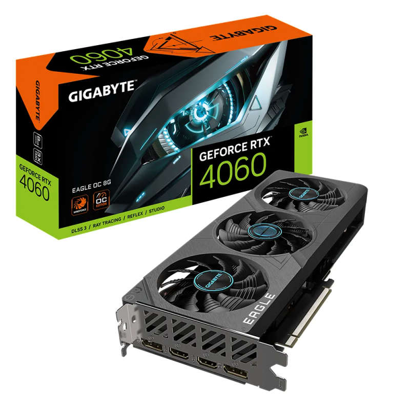 GIGABYTE nVidia GeForce RTX 4060 Eagle OC - 8GB GDDR6; 128-Bit Memory Bus; 2x HDMI; 2x DisplayPor...