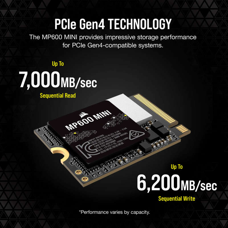 Corsair MP600 MINI 1TB M.2 NVMe PCIe Gen. 4 x4 SSD; Read Up To 5000MB/s; Write up to 3800MB/s