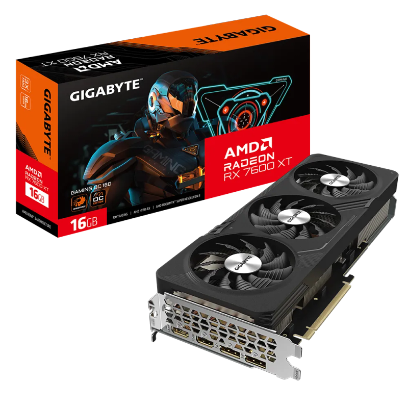 GIGABYTE AMD Radeon RX7600 Gaming OC - 16GB; 128-Bit Memory Bus; 2x HDMI; 2x DisplayPort.