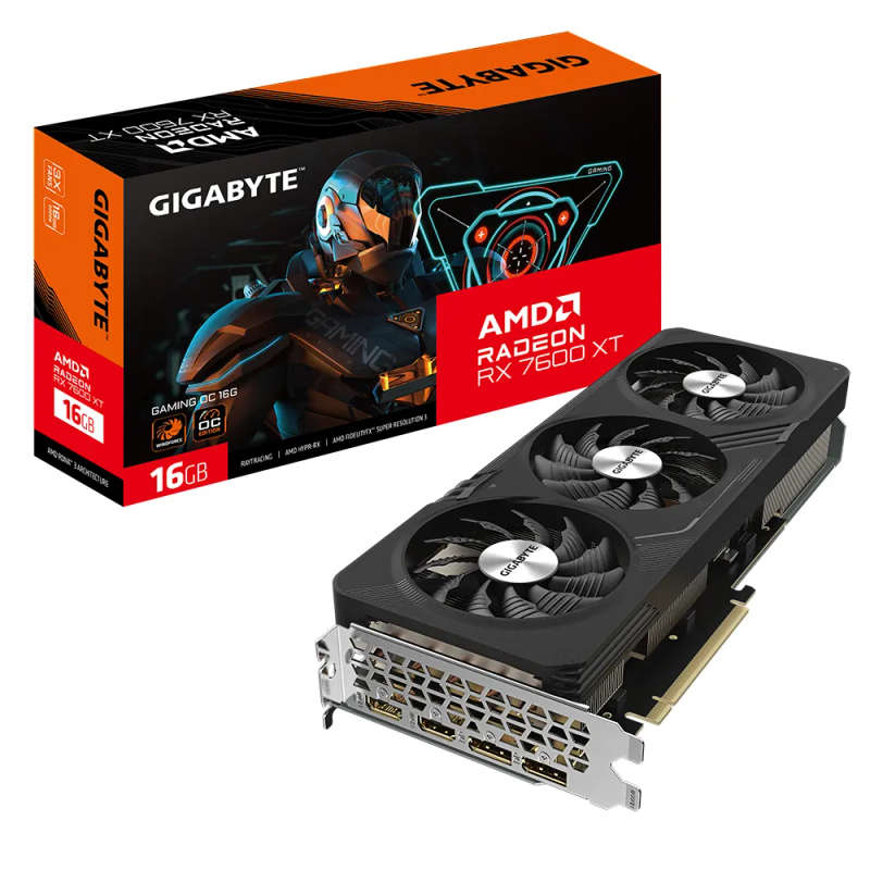 GIGABYTE AMD Radeon RX7600 Gaming OC - 16GB; 128-Bit Memory Bus; 2x HDMI; 2x DisplayPort.