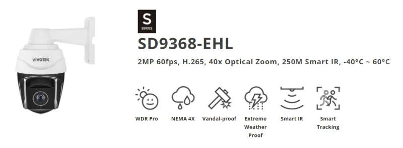 VIVOTEK 2MP 60fps; H.265; 40x Optical Zoom; 250M Smart IR; -40°C ~ 60°C