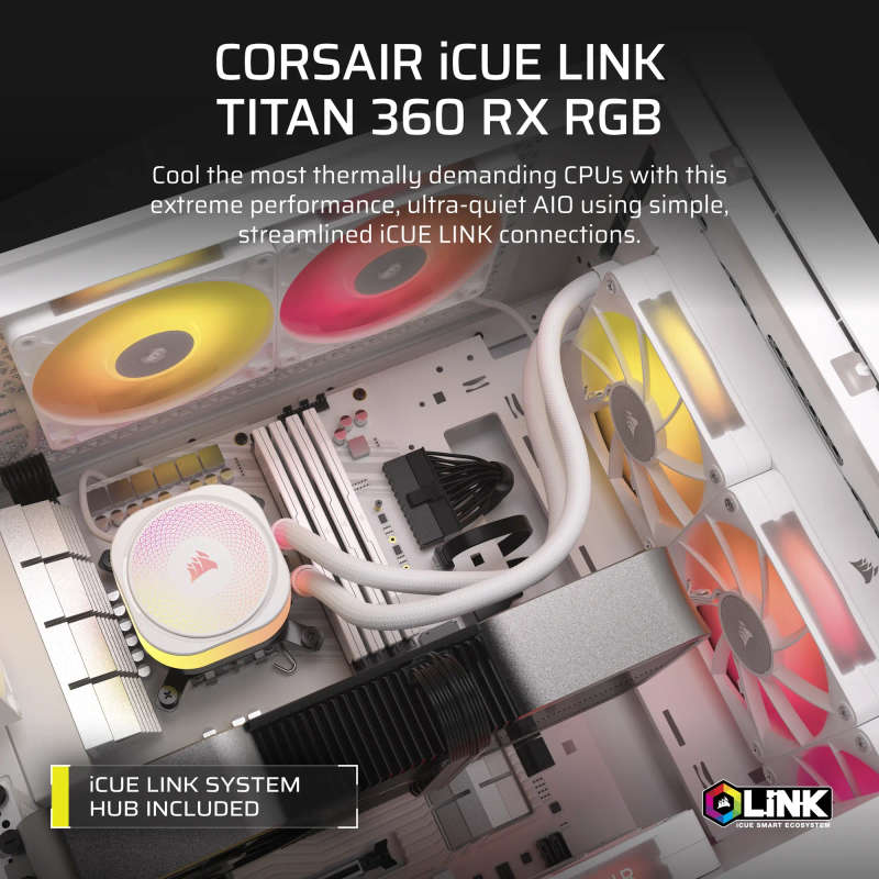 Corsair iCUE LINK TITAN 360 RX RGB Liquid CPU Cooler - White  RX120 RGB Fans  Fits Intel® ...
