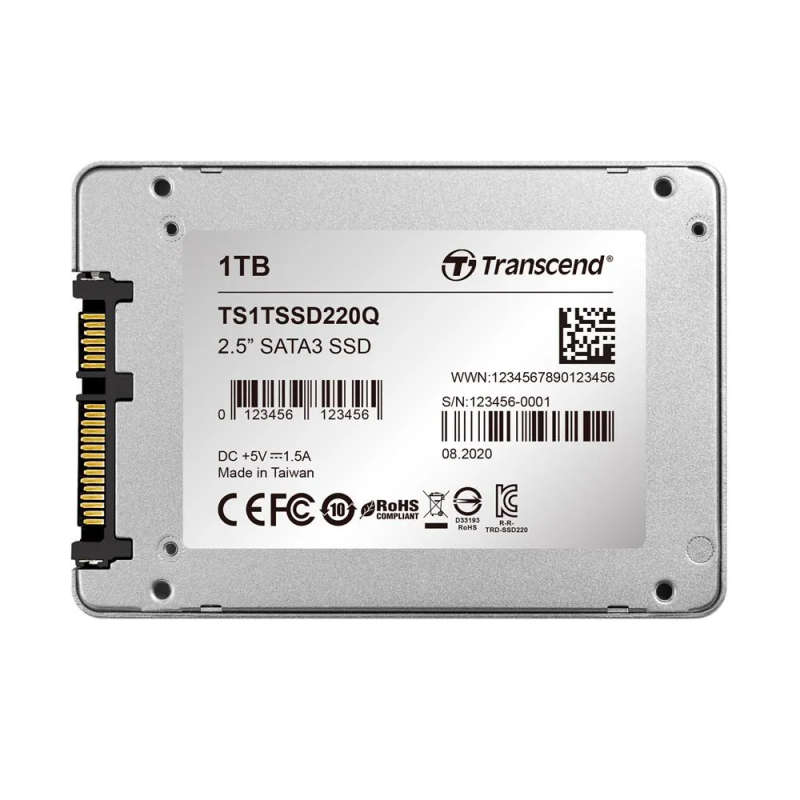 TRANSCEND 1TB SSD220Q 2.5'' SSD DRIVE - SATA III QLC with SLC cache - 550MB/s Read 500MB/s Write ...