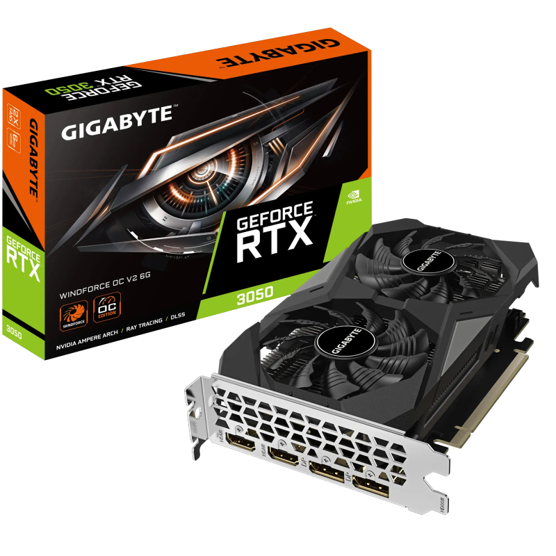 GIGABYTE nVidia GeForce RTX 3050 Windfore OC - 6GB GDDR6; 96-Bit Memory Bus; PCI Express 4.0; 2x ...