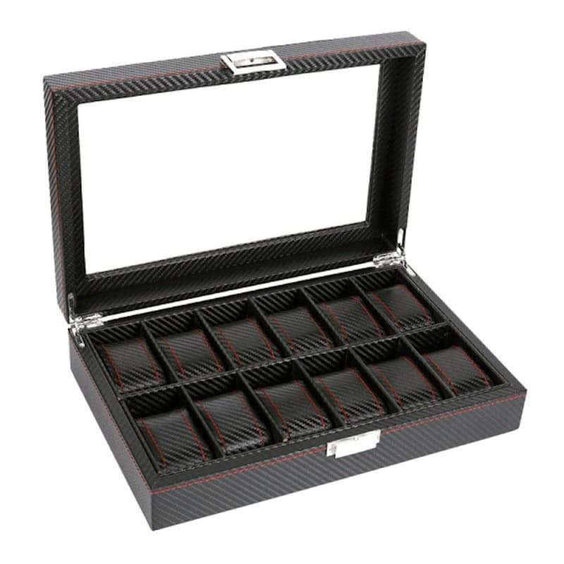 Jack Brown Luxury 12-Slot Carbon Fiber Watch Display Box - Black- BROKEN SCREEN