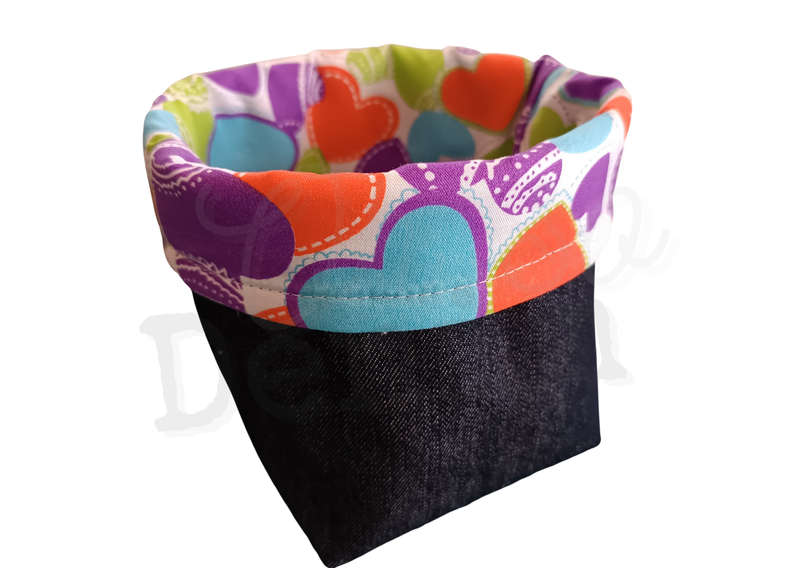 Denim Baskets - Medium - Bright Coloured Hearts