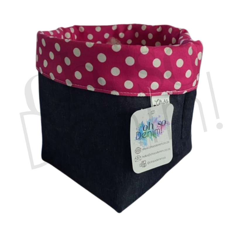 Denim Baskets - Medium - Pink and White Polka Dots