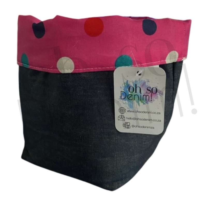 Denim Baskets - Medium - Pink Multicolour Polka Dots