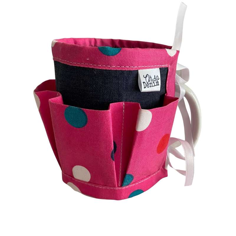 Mug Tool Organiser - Pink Multicolour Polka Dots