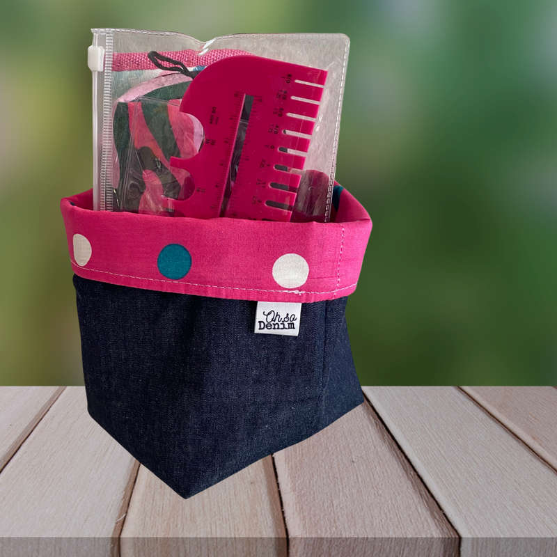 Denim Baskets - Medium - Bright Coloured Hearts