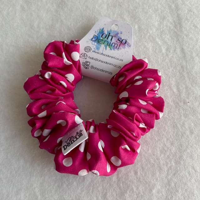 Hair Scrunchies - Pink and White Polka Dots