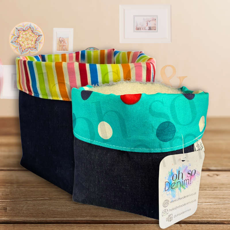 Denim Baskets - Medium - Bright Coloured Hearts