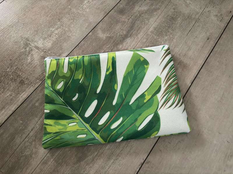 Unlined Zipper Pouch  20cm x 14cm - Tropical Leaves