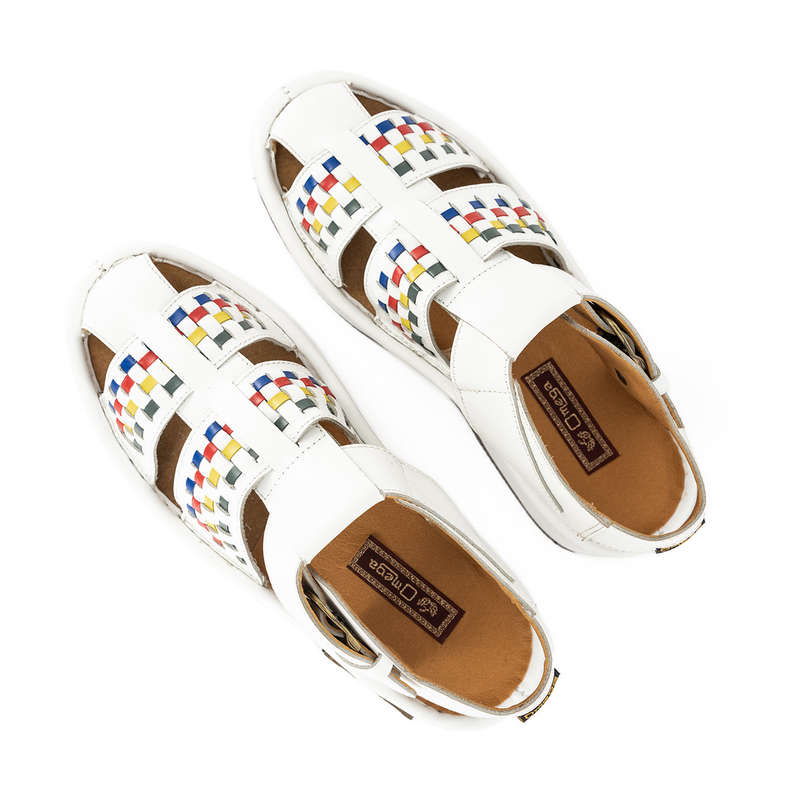 OMEGA X SJAVA COLLAB WHITE/BLUE/YELLOW LEATHER SANDAL