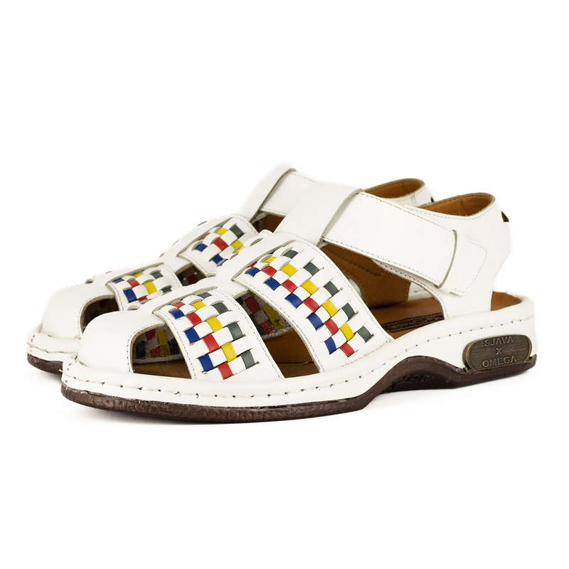 OMEGA X SJAVA COLLAB WHITE/BLUE/YELLOW LEATHER SANDAL