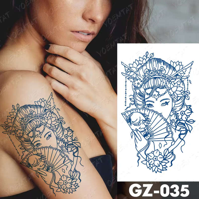 Azure Geisha Elegance Temporary Tattoo