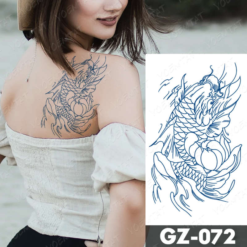 Blue Koi Fish Stream Temporary Tattoo