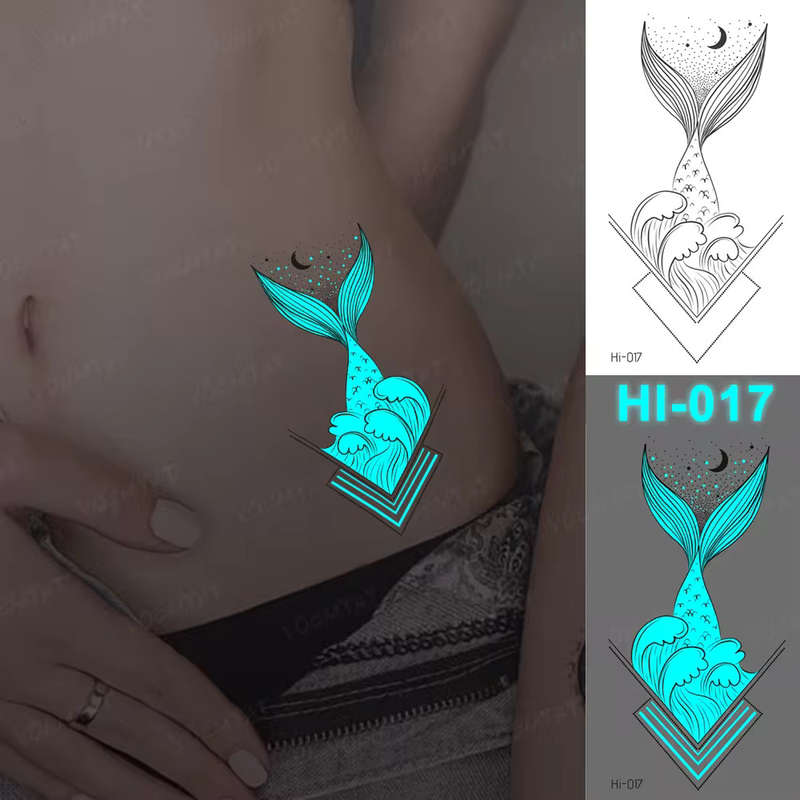 Serene Mermaid Tail Glow-In-The-Dark Temporary Tattoo
