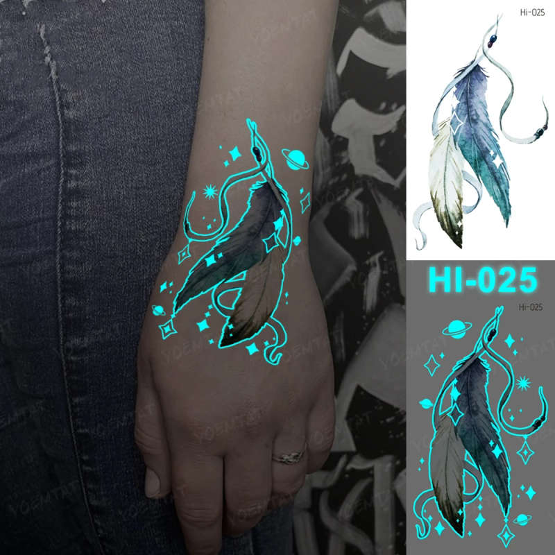 Celestial Feathers Glow-In-The-Dark Temporary Tattoo