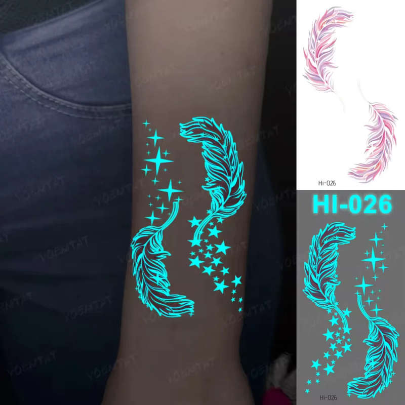 Twin Feathers Glow-In-The-Dark Temporary Tattoo