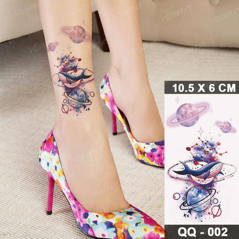 Celestial Whale and Planets Temporary Tattoo