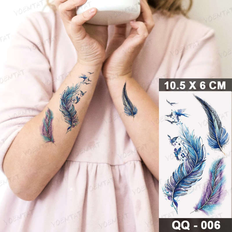 Feathers & Flying Birds Watercolor Temporary Tattoo Set