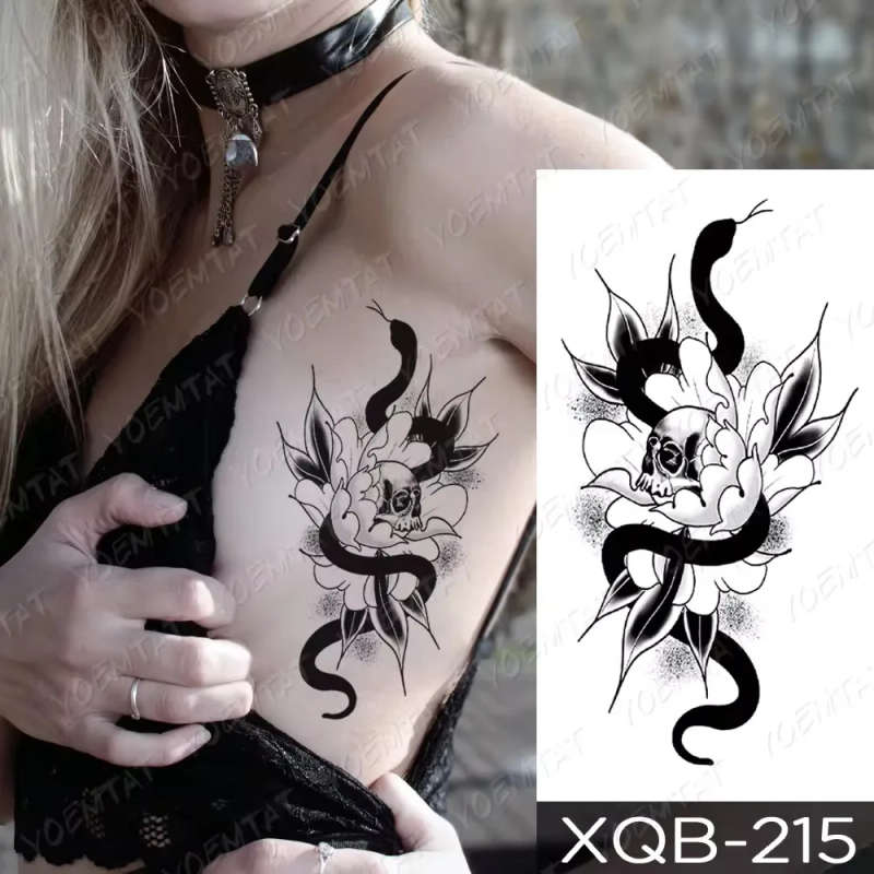Gothic Floral Skull Temporary Tattoo