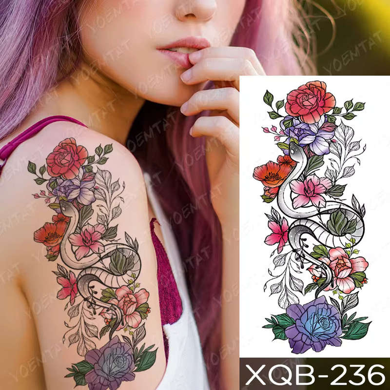 Serene Floral Serpent Temporary Tattoo