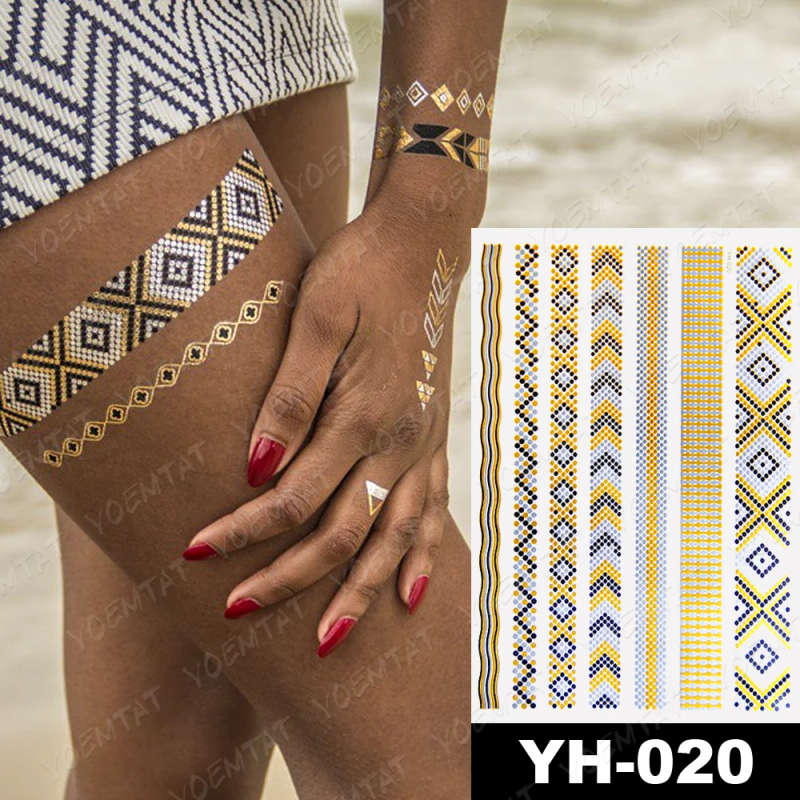 Tribal Geometric Gold Arm Band Tattoo