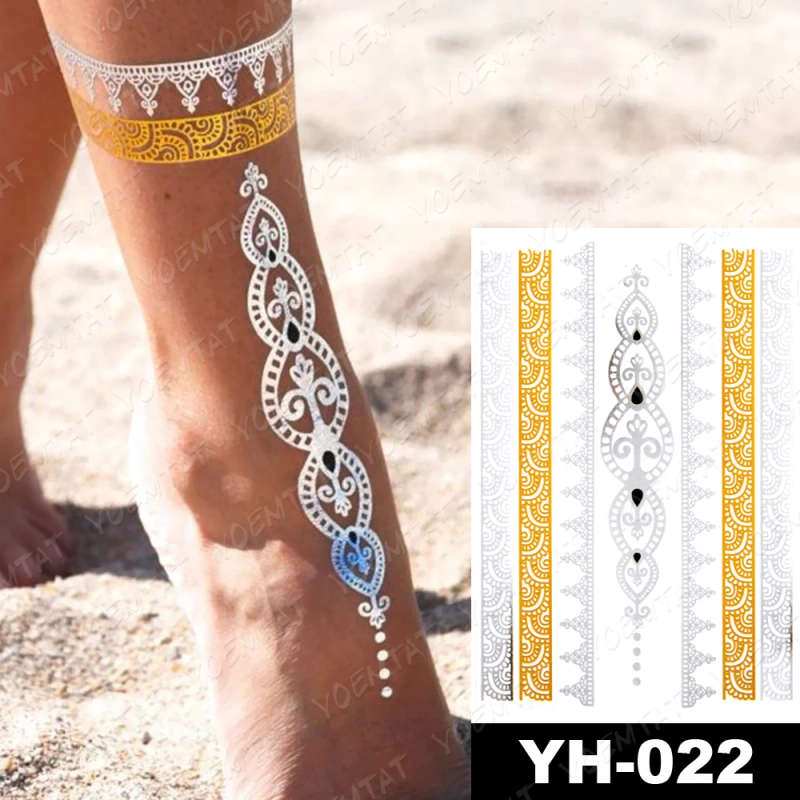 Ornate Metallic Band Ankle Tattoo