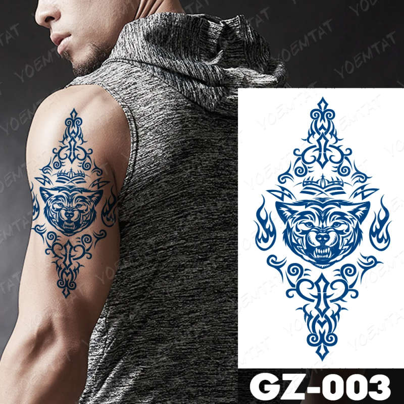 Blue Wolf Tribal Temporary Tattoo