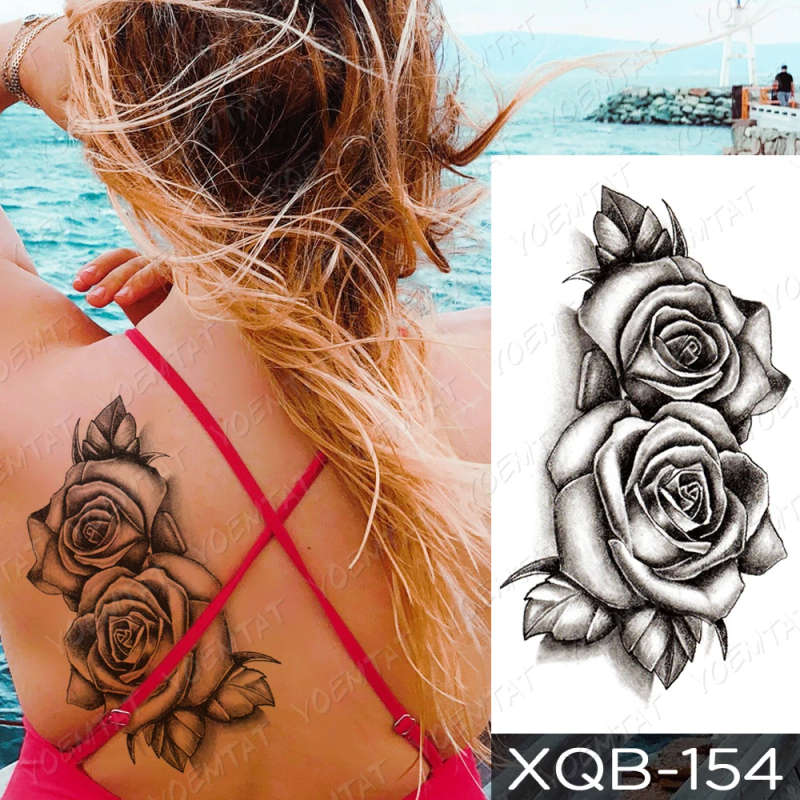 Classic Twin Roses Temporary Tattoo
