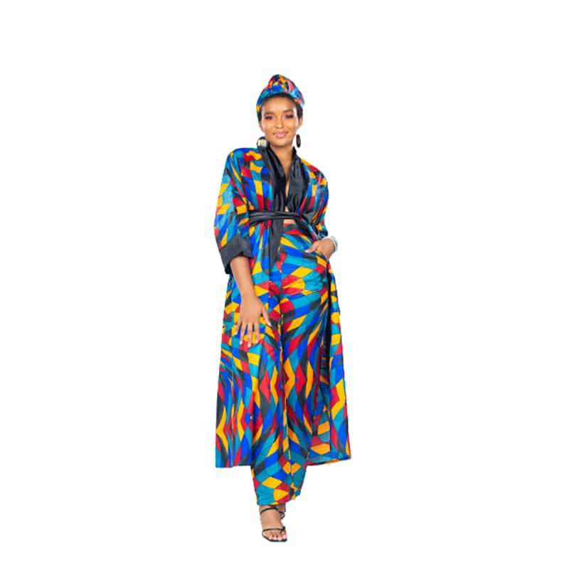 3 Selphies African Print Kimono Pants 4 Piece Combo set - M