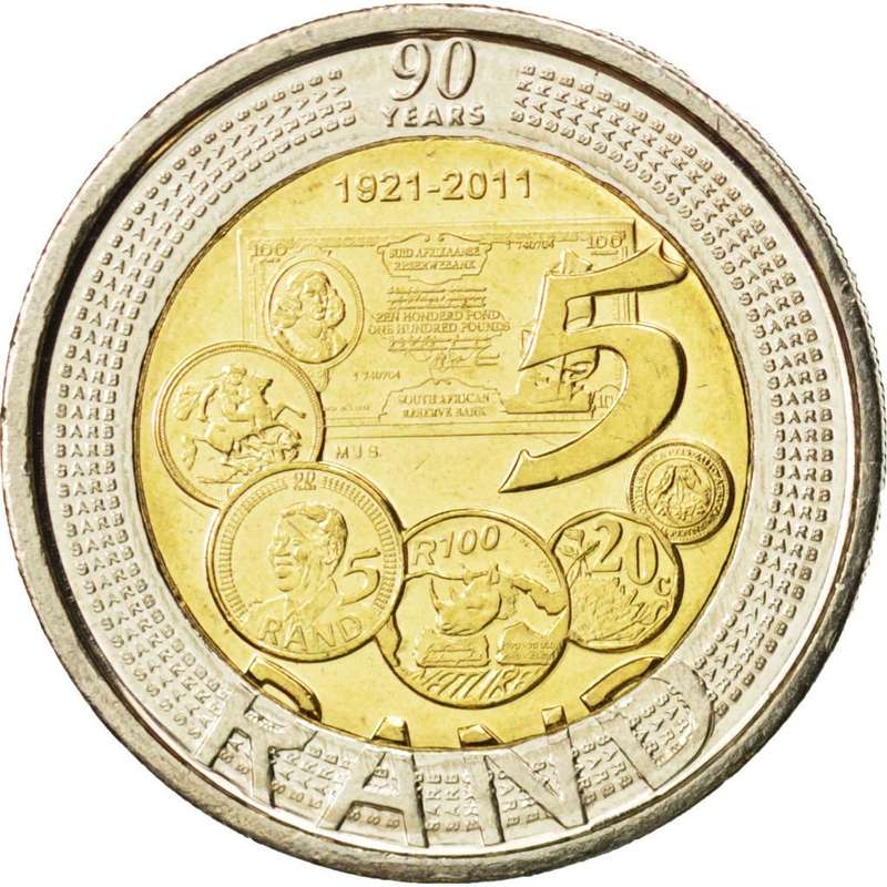 Five Rand 2011 Anniversary of SARB, Coin from South Africa - Online Coin  Club